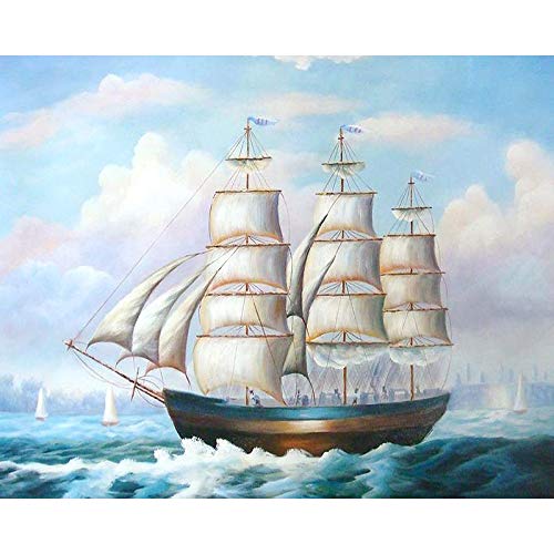 Pintura al óleo por números, paisaje, barco de vela, Diy, dibujo para colorear en lienzo, imágenes, pintura, kit para adultos para decoración del hogar A12, 40x50cm