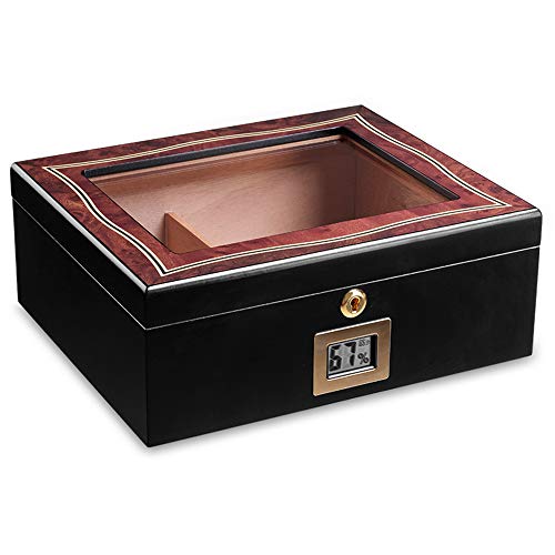 PIPITA Humidor de Puros Classic Desk con Higrómetro y Humidificador y el Humidor Box para Cigarros con Higrómetro de Madera de Lujo Capacidad 20-40 Cigarros (Negro)