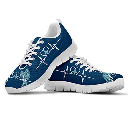 POLERO Nurse Zapatilla de Deporte Mujer Zapatillas Casual Zapatillas De Enfermera Zapatos para Correr con Cordones Zapato Plano para Caminar Zapatillas De Tenis De Malla, Azul Oscuro, Talla 43