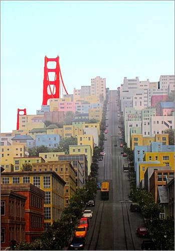 Posterlounge Lienzo 50 x 70 cm: San Francisco and Golden Gate Bridgee de John Morris - Cuadro Terminado, Cuadro sobre Bastidor, lámina terminada sobre Lienzo auténtico, impresión en Lienzo