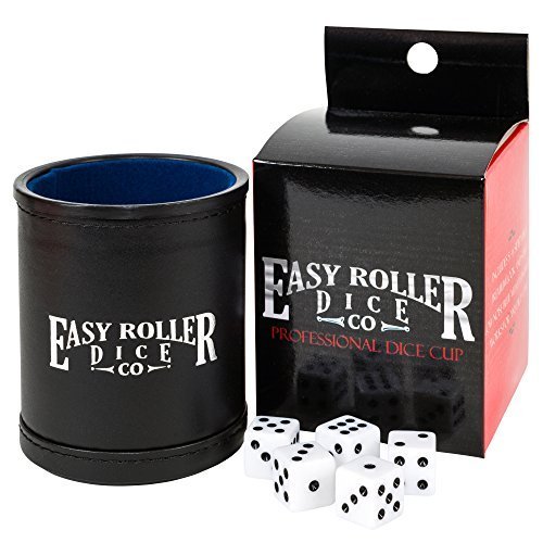 Professional Dice Cup | Black Leatherette Exterior with Blue Velvet Interior | Includes 5 FREE 6-Sided Dice by Easy Roller Dice Co.