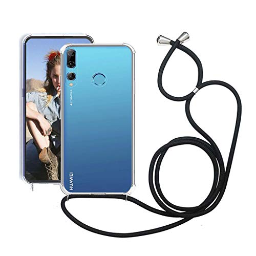 Ptny Funda con Cuerda para Huawei P Smart Plus 2019, con Correa Colgante Ajustable Collar Correa de Cuello Cadena Cordón, Carcasa Transparente TPU Suave Silicona Anti-Choque Case - Negro