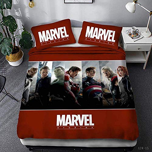 Qianning Marvel Comics Avengers Funda nórdica Spiderman Capitán América Hulk Design Juego de Cama con Funda de Almohada para niños y Adolescentes (03 220x260cm)-02_Los 220x260cm