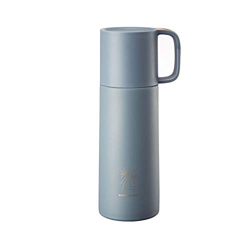 Qier Taza De Viaje Vaso Botella con Aislamiento Al Vacío, Tapa De Mano Creativa Thermocup Taza De Café A Prueba De Fugas, Frasco De Regalo De Viaje De Oficina En Casa De Color Sólido, Azul, 500 Ml