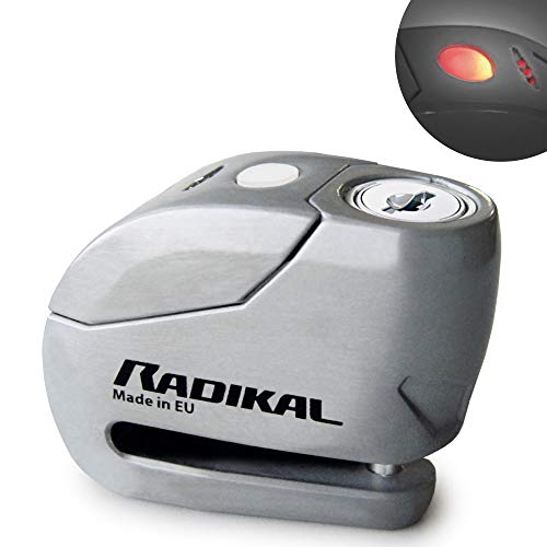 Radikal RK9Z Candado Antirrobo Moto Disco Alarma 120 dB + Warning, ø6, Fabricado en Europa, INOX, 6