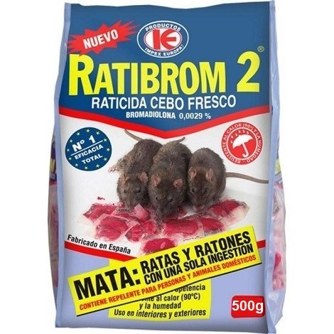 RATIBROM 2-Veneno contra roedores, Ratas y Ratones 500g, Red