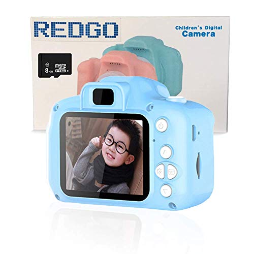 REDGO Mini Cámara de Fotos Digitales para Niños, 1080P HD Video Cámara Selfie Juguete Educativo USB Recargable 2 Pulgadas IPS Pantalla con Zoom 4X+8GB Tarjeta de Memoria