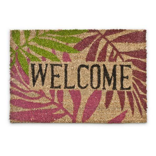 Relaxdays – Felpudo Welcome con un diseño Tropical para la Entrada de su hogar Hecho de Fibras de Coco y PVC con Medidas 40 x 60 cm Antideslizante Elemento Decorativo, Color Natural