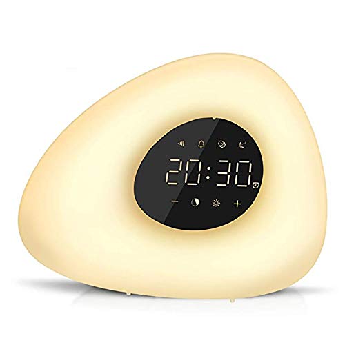 Reloj Despertador Reloj despertador Wake hasta la salida del sol la luz del atardecer simulación con 10 sonidos de la naturaleza 7 colores RGB Light Touch control regulable Lámpara de la noche niño