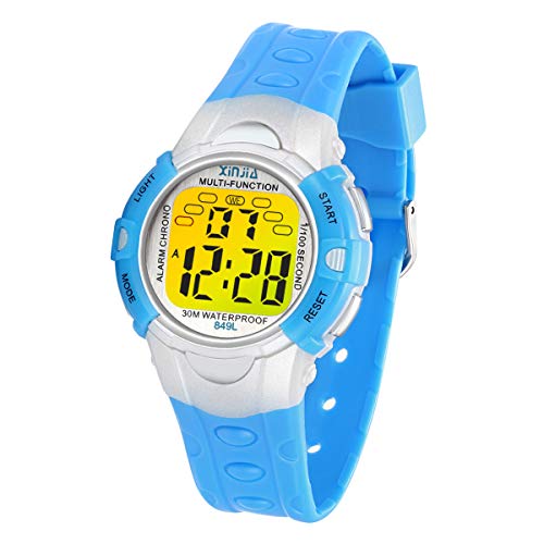 Reloj Digital para niños, 7 Colores, con luz LED, para niños, niñas, Resistente al Agua, Reloj Deportivo Digital para niños (pequeño Azul)
