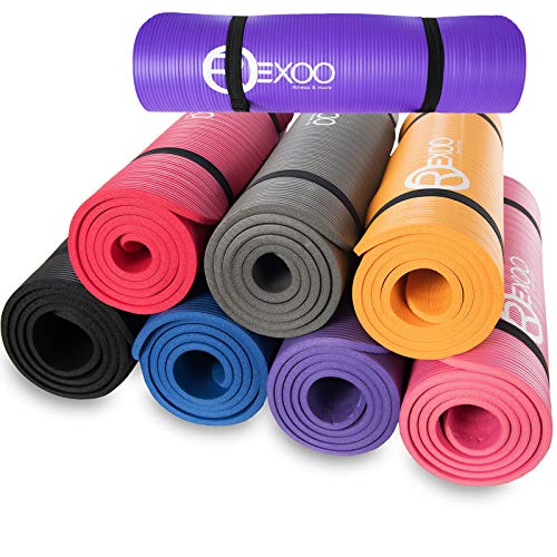 REXOO Esterilla Yoga Antideslizante Alfombrilla de Yoga Esterilla Pilates Esterilla Deporte, Fitness y Entrenamiento, con Correa de Hombro 183cm x 61cm 1,0cm, Color: Negro