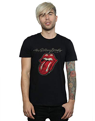 Rolling Stones The Plastered Tongue Camiseta, Negro (Black Black), Medium para Hombre