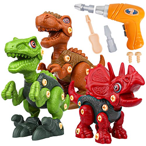 Sanlebi Dinosaurios Juguetes con Taladro Eléctrico, DIY Construcciones Juegos de Dinosaurios Cumpleaños Regalo para Niños