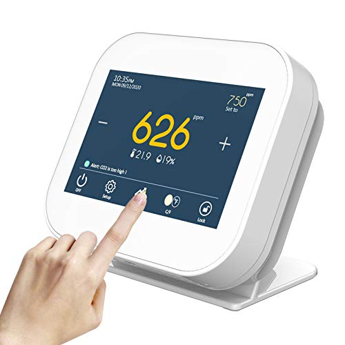 SEAAN Medidor de dióxido de carbono para interiores NDIR,detector de dióxido de carbono para temperatura y humedad relativa, monitor de calidad del aire,registrador de datos rango 0~9999 ppm (blanco)