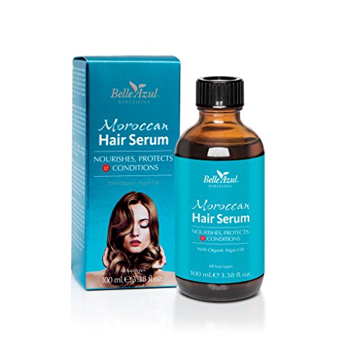 SÉRUM CAPILAR CON ACEITE DE ARGÁN ORGÁNICO NATURAL MOROCCAN HAIR SERUM BELLE AZUL - Protege, nutre y acondiciona - Para todo tipo de cabello / 100 ml.