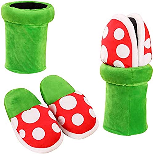 Shihong-G Super Mario Piranha Plants Cannibal Flower Plush Slippers Loafer Christmas Cosplay Inicio Desgaste Pantuflas Calientes y suaves para damas con soporte para ollas