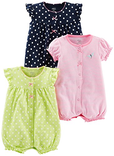 Simple Joys by Carter's Baby Girls paquete de 3 pelele de ajuste ,Navy Dot/Pink Stripe/Yellow Dot ,24 Meses