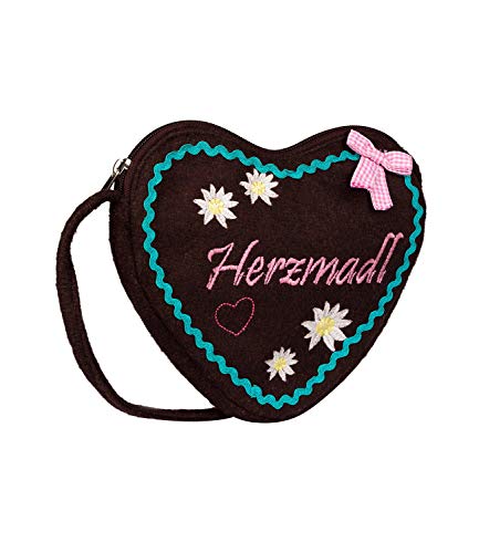 SIX Bolso bordado para Oktoberfest en forma de corazón de fieltro, con lazo decorativo, bolso para el hombro, disfraz, carnaval (427-437)