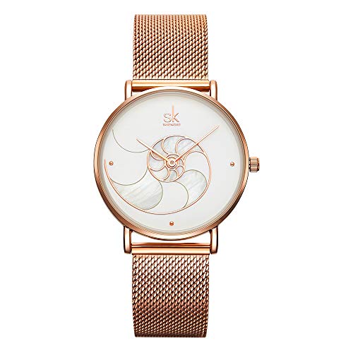 SK Creative Ladies Watch Banda de Malla de Acero Inoxidable Reloj de Pulsera de Lujo de Cuarzo para Mujer Vestido de niña Reloj relogio Feminino