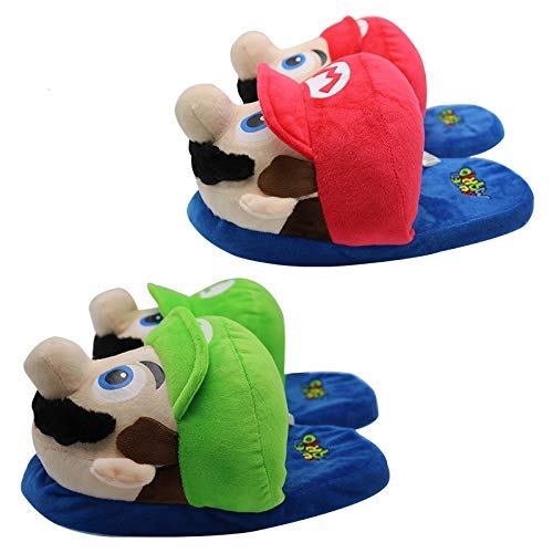 SLM-max Zapatillas Unisex,de Felpa soinc 2 par/Lote 28cm de algodón Super Mario Bros Mario Luigi Invierno cálido Interior de Felpa rellenas para niños niñas