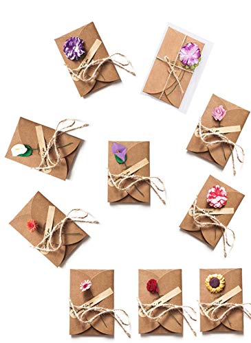 Sobres Tarjeta de Felicitación Kraft Marrones Vintage con Flores Secas para cumpleaños, boda, fiesta, invitación, 10 flores y pegatinas hechas a mano