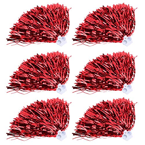 SolUptanisu Pompones Animadora,6Pcs Pompones de Porristas Squad Cheer Pom poms Cheerleading Accesorios de Fiesta de Baile Deportivo Útiles,7 Colores (Rojo)