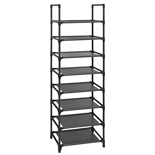 SONGMICS Estante Zapatero, Estante para Zapatos de 8 Niveles, Estructura Metal, para 16-20 Pares, para Entrada, Dormitorio, Sala de Estar, 46 x 28 x 145 cm, Negro LSR24BK