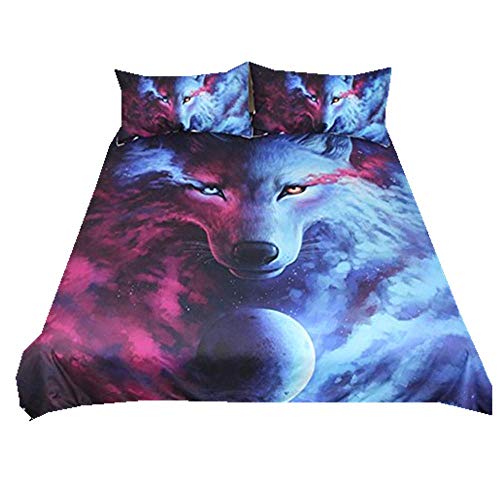 Stillshine Ropa de Cama King Size Funda nórdica 220x240 cm - Cama 150 cm Dibujos Animados Galaxia 3D Animal León Guerrero Lobo Gris Azul Morado Niño Chicas