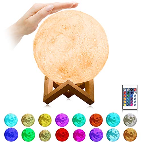 SunTop Lámpara de luna en 3D, 15cm 16 colores Interruptor táctil y control remoto luna lampara, USB Recargable LED Luna Luz Nocturna Lámpara Luz Nocturna