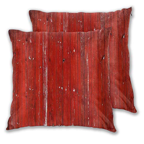 SURERUIM Juego de 2 Decorativo Funda de Cojín Puerta de granero rústica Casa de campo de tablero de madera vieja lamentable roja Funda de Almohada Cuadrado para Sofá Cama Decoración para Hogar,55x55cm