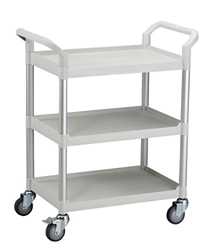 T-EQUIP PSC-130LG - Carro de servicio de plástico, 3 pisos, AnxPxAl: 85 x 48 x 100 cm, capacidad de carga de 250 kg (gris claro)