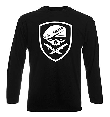 T-Shirt por los Hombre Manga Larga Negra FUN3997 us Army Rangers