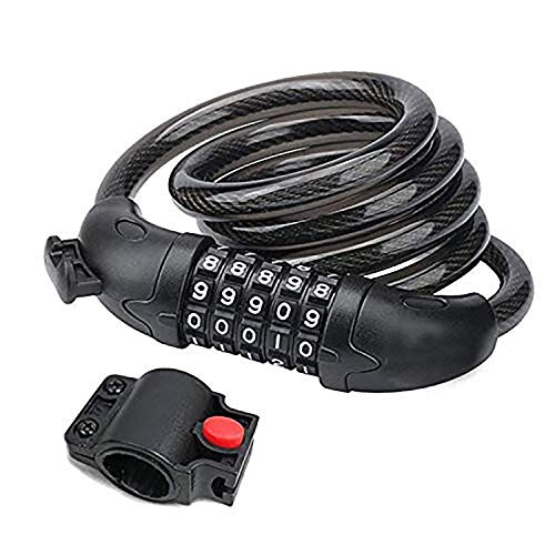 TAKEBEST Candado de Bicicleta Antirrobo Bloqueo Cable, Candado Bicicleta Combinación Alta Seguridad Antirrobo 5 Dígitos con Cadena de Material Ecológico de PVC, 120cm X12mm, Negro