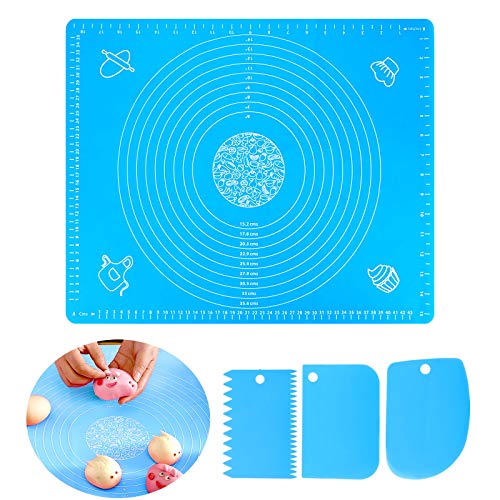 Tapete de Silicona para Hornear Baking Mat con Medida, Grande Antiadherente Estera de Silicona con Raspador, Reutilizable Estera de Encimera para Pizza Hacer Fondant Amasar Biscuits Pasteles 50x40cm