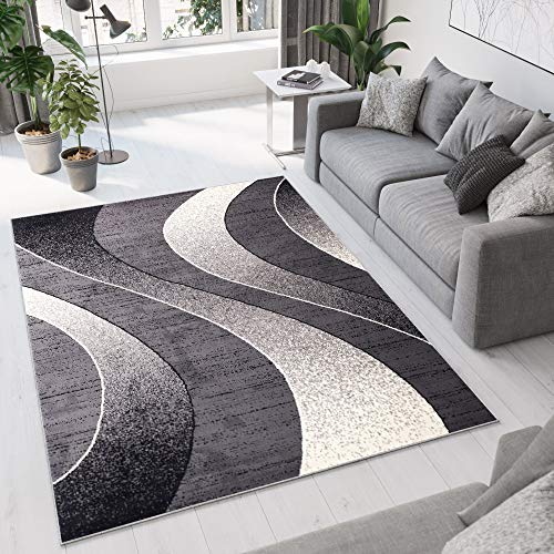 Tapiso Alfombra De Salón Moderna – Color Gris Oscuro Diseño Ondas – Varias Dimensiones S-XXXL 300 x 400 cm