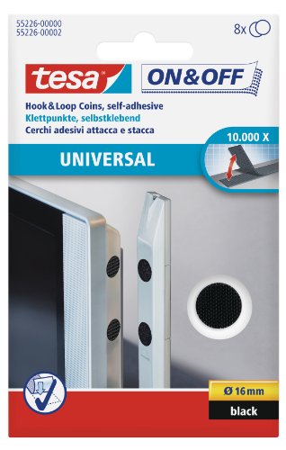 tesa 55226-00000-02 55226-00000-02-Círculos de Cierre Uso Universal ON&OFF-16mm, 8 Pares, Negro, Not_applicable, 16mm, Set de 8 Piezas