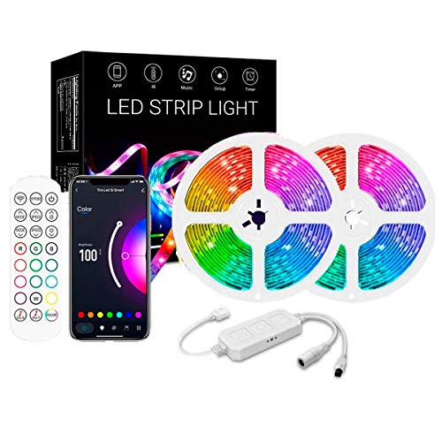 Tira LED RGB Wifi 10M Regulable multicolor Impermeable, Compatible Alexa/Google Home Tira LED (2x5m) 300 LED Sincroniza con la Música, temporizadores Control Remoto y por APP Smart Life & Tuya