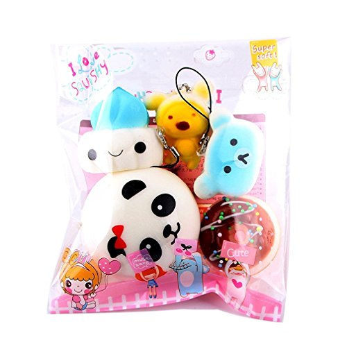 TMEOG Comida Squishy Slow Rising Kawaii Mini Tostadas Donuts Pan Panda Llavero del teléfono Strap Charm Regalo de Juguete para niños (5 Pcs)