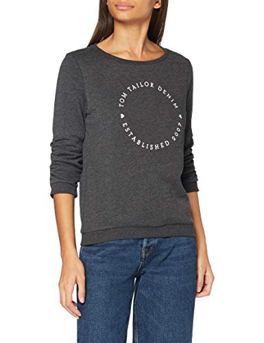 TOM TAILOR Denim Logo Print Sudadera, Shale Grey Melange 10522-Juego de Mesa [Importado de Alemania], S para Mujer