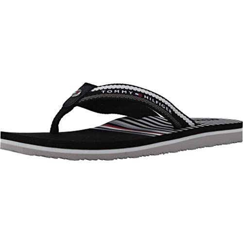 Tommy Hilfiger Stripy Flat Beach Sandal, Sandalias con Punta Abierta Mujer, Negro (Black Bds), 38 EU