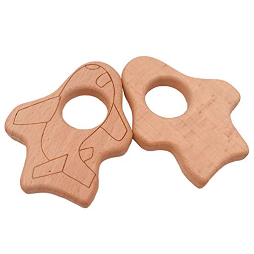 TOYANDONA 2 Piezas Bebé Madera Animal Forma de Avión Mordedor Alivio del Dolor Madera Natural Mordedor de Madera Anillo de Dentición para Niños Chupete Clip Mordedor Juguetes de Dentición