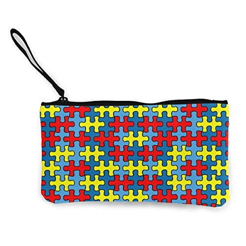 TTmom Carteras de Mujer,Monedero,Girl'S Canvas Coin Case, Zipper Small Purse Wallets, Cellphone Clutch Purse with Wrist Strap Autism Awareness Puzzle Pattern