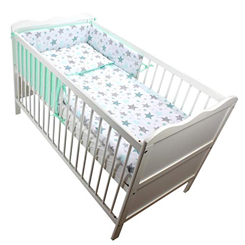 TupTam Juego de Ropa de Cama para Cuna Infantil 3 Elementos, Estrellas Menta Verde, 3 pzs. Juego