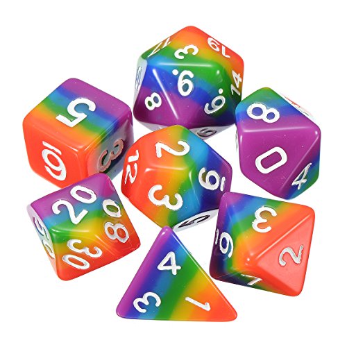 TuToy 7Pcs Rainbow Dices Set Dados De Varios Lados Dados Poliédricos Gadget De Juego De Rol