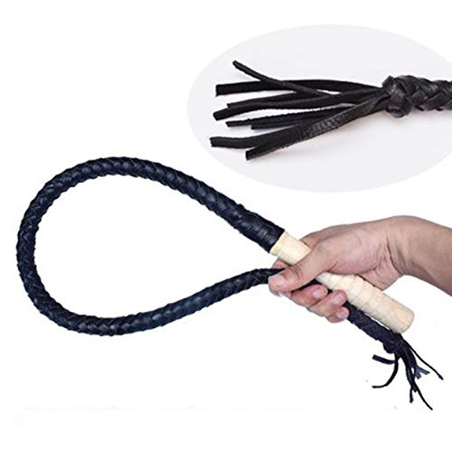 UMMU Látigo de Cuero Suministros ecuestres Ecuestres Tassel Whip Tail Manija de Madera Tassel Látigo Tail Tail Tail Tail Faux PU PU Los Accesorios de Cuero, fácil de Cont Black