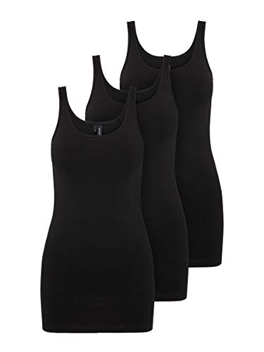 Vero Moda Vmmaxi My Soft Long Tank Top Ga 3pack Camiseta sin Mangas, Negro (Black Pack: Black & Black), 42 (Talla del Fabricante: Large) 3 para Mujer