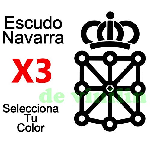 Vinilin - 3 x Pegatina Vinilo Escudo Navarra 9 cm x 5,3 cm- Kit de Tres Vinilos (Negro)