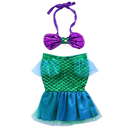 WangsCanis Traje de baño de sirena para niña, 3 piezas, bikini con cola de sirena para playa, piscina y playa Viola+verde Per Bimba (2 Pezzi) 2-3 Años