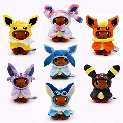 WEICHUANG 7 Piezas / Pokemon Felpa Eeveelution Eevee Cosplay Jolteon Espeon Umbreon Flareon Glaceon Vaporeon Sylveon Juguete 20Cm, Colección De Regalos De Cumpleaños para Niños