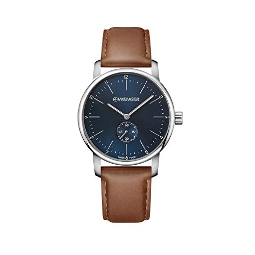 Wenger Hombre Urban Classic - Reloj de Acero Inoxidable/Cuero de Cuarzo analógico de fabricación Suiza 01.1741.103